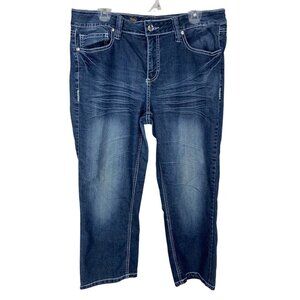 Womens Royalty Embellished Pocket Capri Jeans‎ Size 14 Distressed Denim Mid Rise